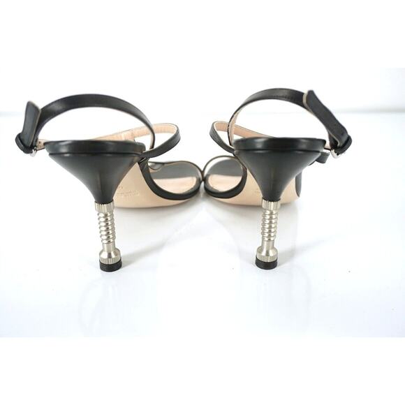 Miu Miu Black Leather Screw Bolt Heel T Strappy Sandal - Picture 7 of 10